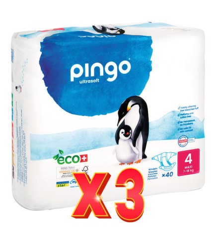 Pack de 3 unidades Pañales T4 7-18 Kg 40 Unidades Pingo
