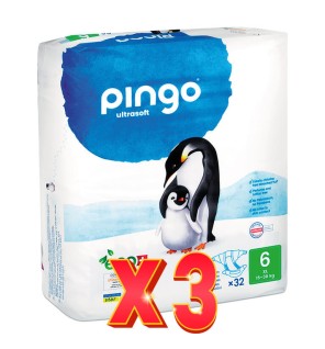 Pack de 3 unidades Pañales T6 15-30 Kg 32 Unidades Pingo