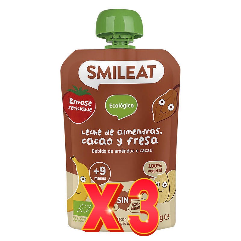 Pack de 3 unidades Pouch De Leche De Almendras, Cacao Y Fresa Bio, 100 G Smileat Pack de 3 unidades Pouch De Leche De Almendras, Cacao Y Fresa Bio, 100 G Smileat