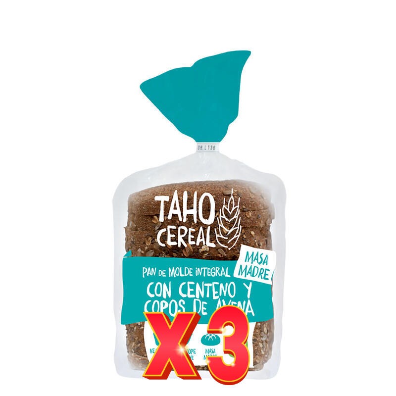 Pack de 3 unidades Pan De Molde Con Centeno Y Avena Con Masa Madre Bio, 400 G Taho Cereal