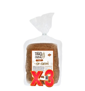 Pack de 3 unidades Pan De Molde Integral Con Centeno, 400 G Taho Cereal
