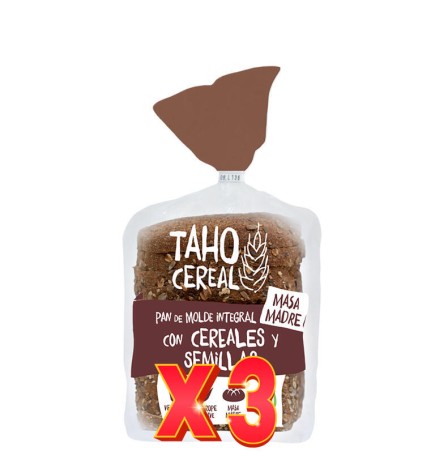 Pack de 3 unidades Pan De Molde Integral Con Cereales Y Semillas Con Masa Madre Bio, 400 G Taho Cereal