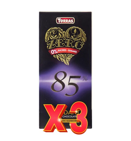 Pack de 3 unidades Chocolate 85% Cacao Zero, 100 G Torras