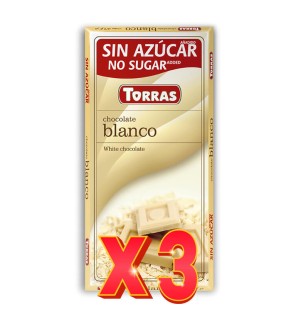 Pack de 3 unidades Chocolate Blanco Sin Azúcar, 75 G Torras