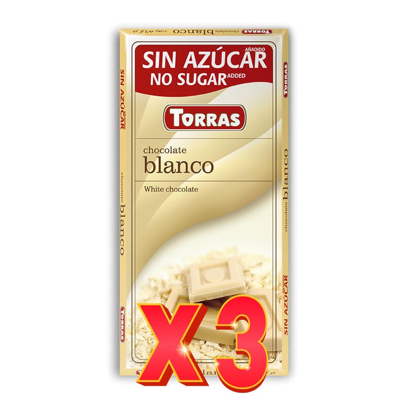 Pack de 3 unidades Chocolate Blanco Sin Azúcar, 75 G Torras Pack de 3 unidades Chocolate Blanco Sin Azúcar, 75 G Torras