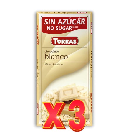 Pack de 3 unidades Chocolate Blanco Sin Azúcar, 75 G Torras