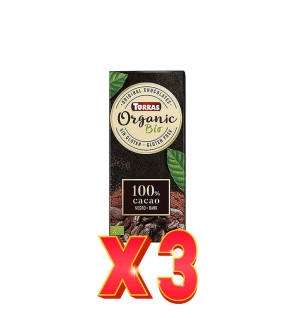 Pack de 3 unidades Chocolate Negro 100%  Bio, 100 G Torras
