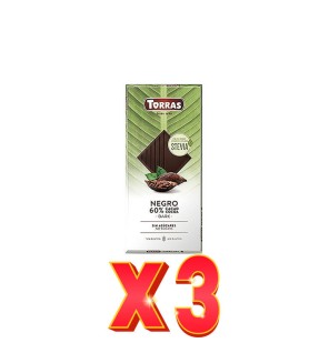 Pack de 3 unidades Chocolate Negro 60% Cacao Con Stevia, 100 G Torras