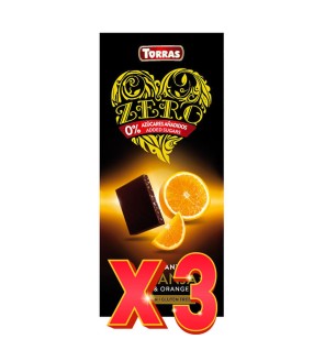 Pack de 3 unidades Chocolate Negro Con Naranja Zero, 125 G Torras