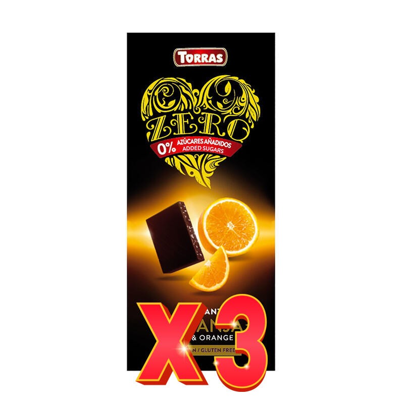 Pack de 3 unidades Chocolate Negro Con Naranja Zero, 125 G Torras Pack de 3 unidades Chocolate Negro Con Naranja Zero, 125 G Torras