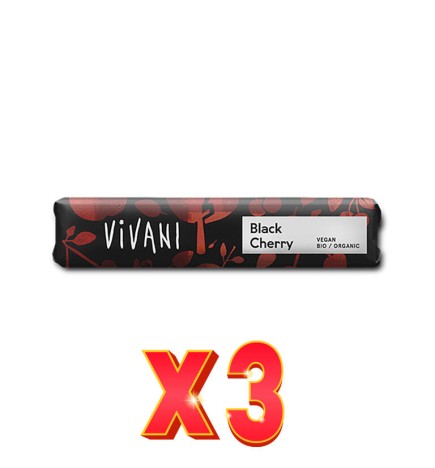 Pack de 3 unidades Black Cherry - Barrita De Chocolate Negro 62% Con Cereza Ácida Bio, 35 G Vivani