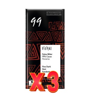 Pack de 3 unidades Chocolate Negro 99% Panamá Con Azúcar De Coco Bio, 80 G Vivani