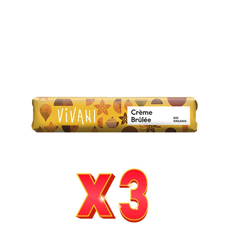 Pack de 3 unidades Caja de 18 uds de Crème Brûlée - Barrita De Chocolate Con Leche Y Crème Brûlée Bio, 40 G Vivani