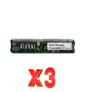 Pack de 3 unidades Caja de 18 uds de Dark Nougat Croccante - Barrita De Chocolate Negro Con Praliné Bio, 35 G Vivani