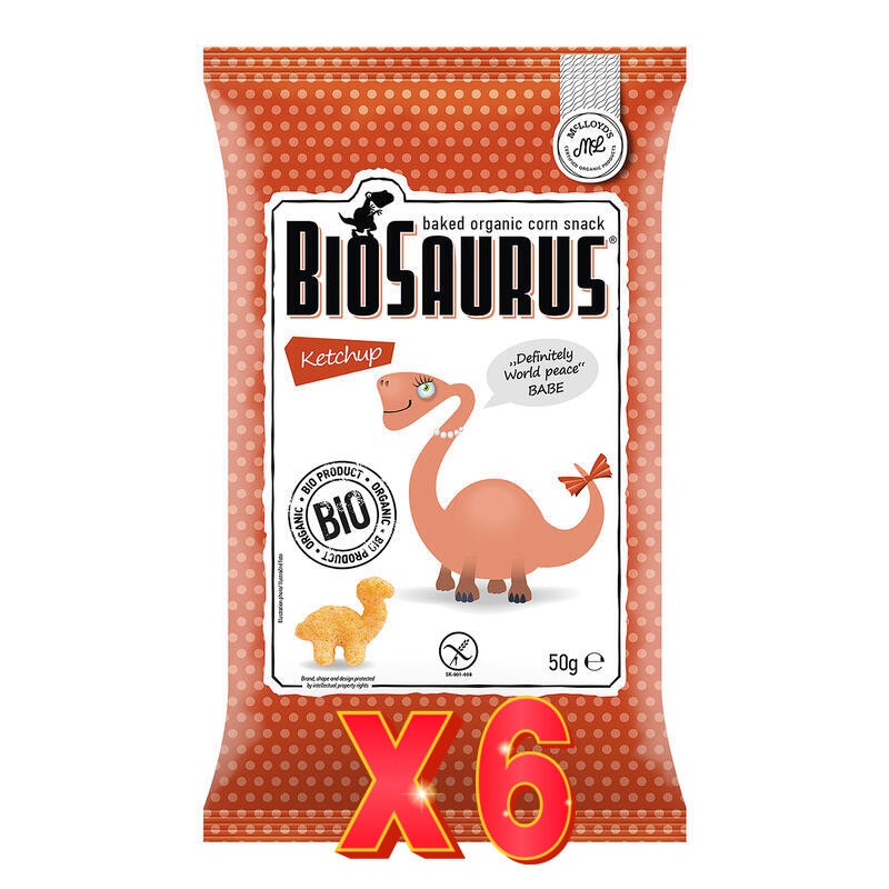 Pack 6 unidades Biosaurus Snacks De Maíz Con Ketchup Bio, 50 G Biosaurus