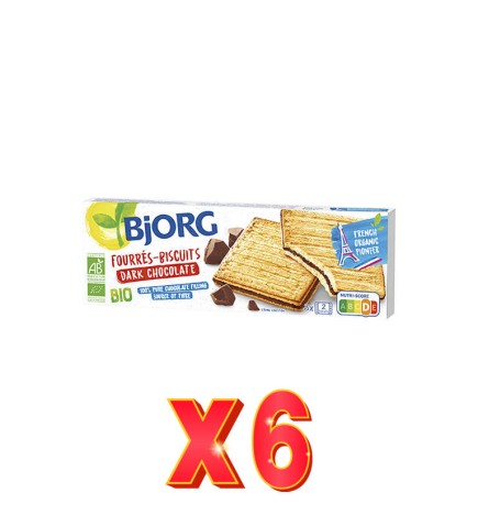 Pack 6 unidades Galletas Rellenas De Chocolate Bio, 150 G Bjorg