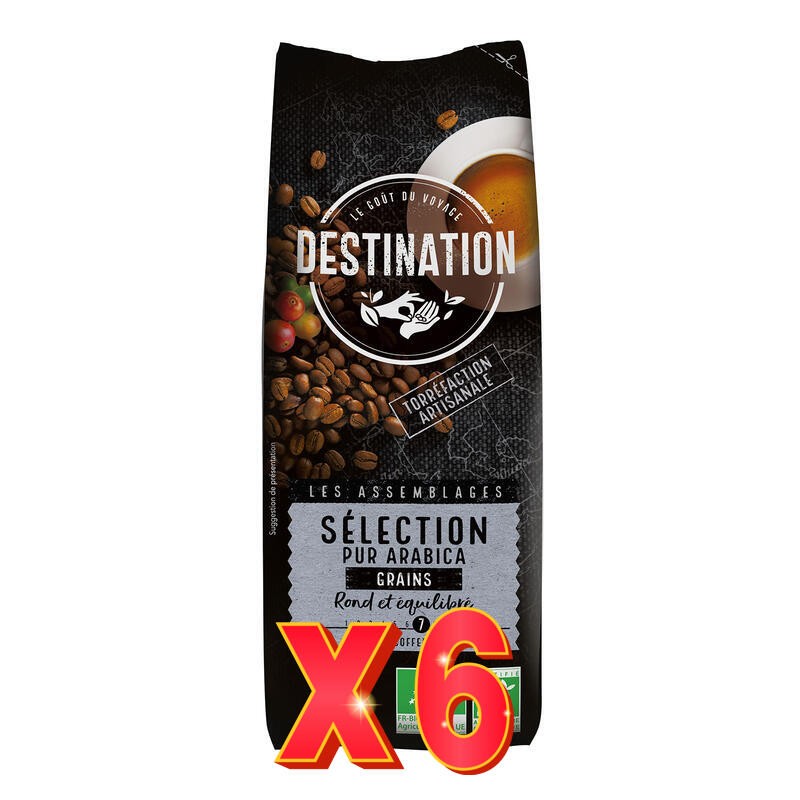 Pack 6 unidades Café En Grano Selección 100% Arábica Bio, 250 G Destination