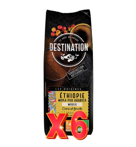 Pack 6 unidades Café Molido Etiopía Moka 100% Arábica Bio, 250 G Destination