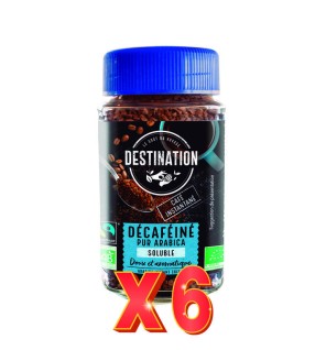 Pack 6 unidades Café Soluble 100% Arábica Liofilizado Descafeinado Bio, 100 G Destination
