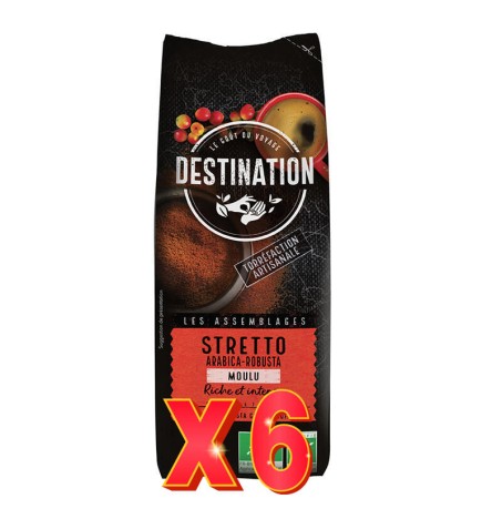 Pack 6 unidades Café Stretto Italiano Molido Bio, 250 G Destination