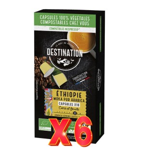 Pack 6 unidades Cápsulas Biodegradables Moka Pur Arábica Ethiopia Bio, 10X5.5 G Destination
