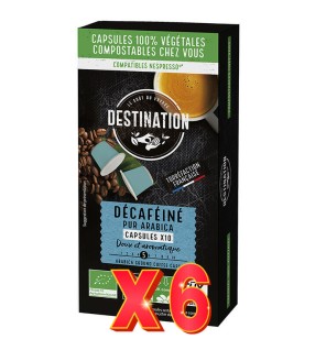Pack 6 unidades Cápsulas Biodegradables Pur Arábica Descafeinado Bio, 10X5,5 G Destination