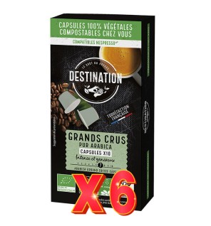 Pack 6 unidades Cápsulas Biodegradables Pur Arábica Grands Crus Bio, 10X5,5 G Destination