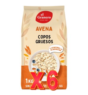 Pack 6 unidades Copos Gruesos De Avena Integral, 1 Kg El Granero Integral