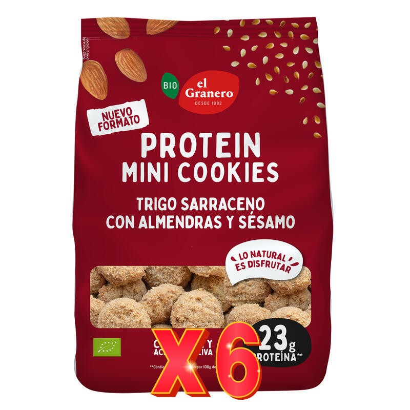 Pack 6 unidades Galletas Mini Cookies Protein Almendra Y Sésamo Bio, 130 G El Granero Integral
