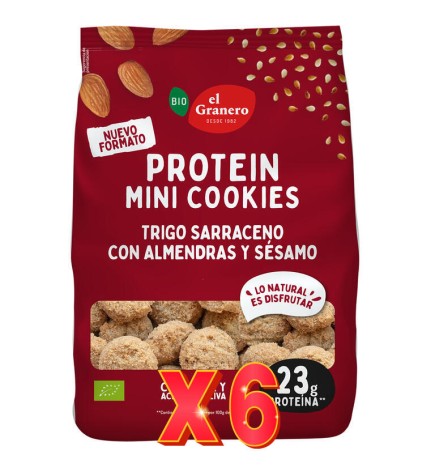 Pack 6 unidades Galletas Mini Cookies Protein Almendra Y Sésamo Bio, 130 G El Granero Integral