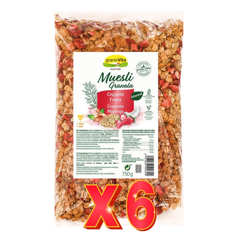 Pack 6 unidades Muesli Crujiente Con Fresas, 750 G Granovita Pack 6 unidades Muesli Crujiente Con Fresas, 750 G Granovita