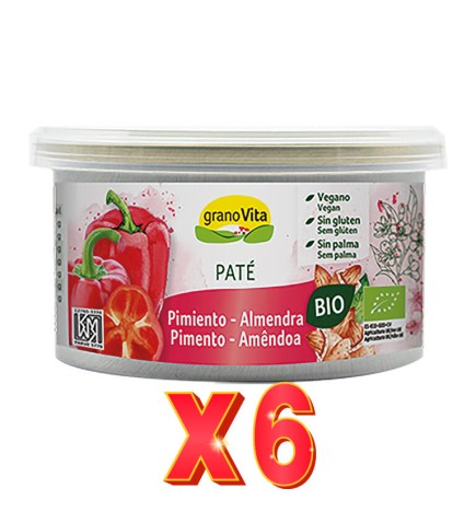 Pack 6 unidades Paté De Pimiento Asado Y Almendra Bio, 125 G Granovita
