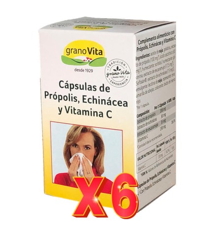 Pack 6 unidades Cápsulas De Própolis, Echinacea Y Vit C, 75 Cáp. 250 Mg Granovita