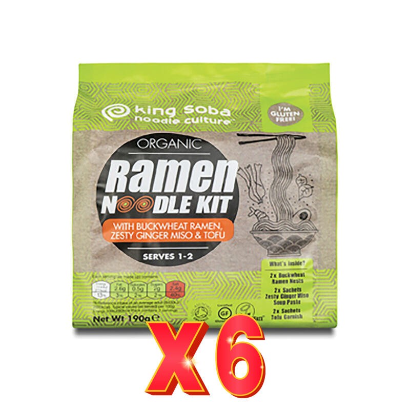 Pack 6 unidades Kit De Noodels Ramen (T. Sarraceno, Jengibre, Miso Y Tofu) Sin Gluten Bio, 190 G King Soba