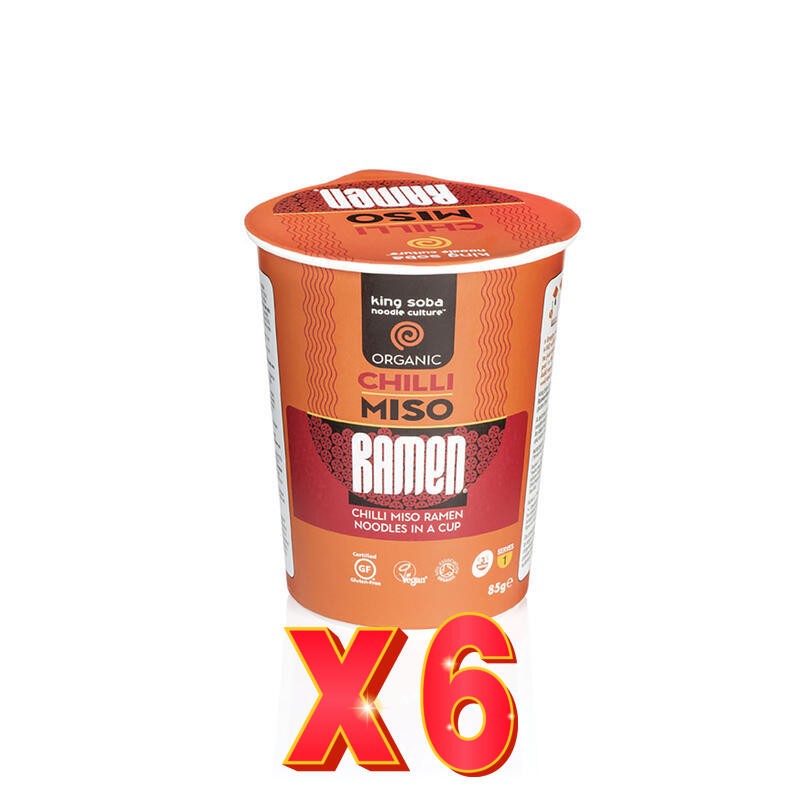 Pack 6 unidades Vaso De Sopa Ramen De Miso Con Chili Sin Gluten Bio, 85 G King Soba