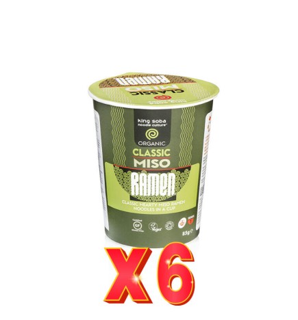 Pack 6 unidades Vaso De Sopa Ramen De Miso Sin Gluten Bio, 85 G King Soba
