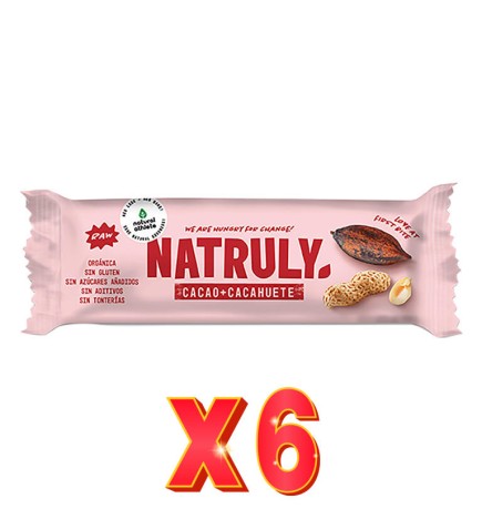Pack de 6 unidades Barrita Raw Cacao Y Cacahuete Bio 40 Gramos Natruly