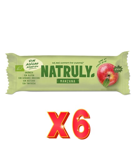 Pack de 6 unidades Barrita Raw Manzana Bio 40 Gramos Natruly