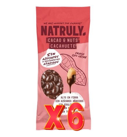 Pack 6 unidades Cacao Nuts Cacahuete Recubierto De Chocolate Con Leche, 50 G Natruly