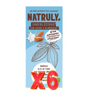 Pack 6 unidades Tableta Chocolate Con Leche Con Almendras Bio, 85 G Natruly