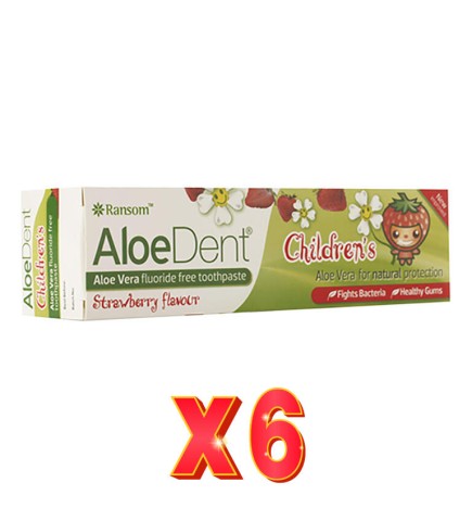 Pack 6 unidades Dentífrico Para Niños Con Aloe Vera Sin Flúor Sabor Fresa, 50 Ml Optima