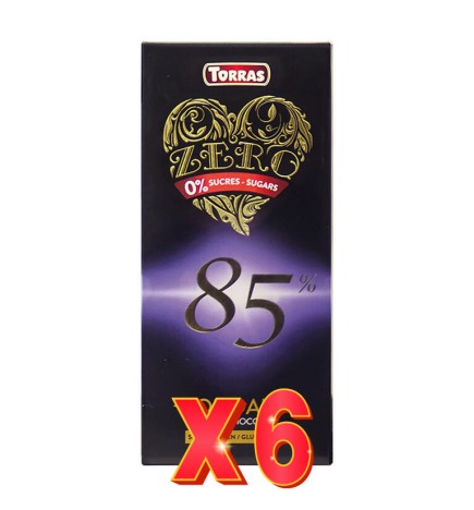 Pack 6 unidades Chocolate 85% Cacao Zero, 100 G Torras