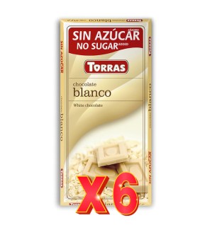 Pack 6 unidades Chocolate Blanco Sin Azúcar, 75 G Torras