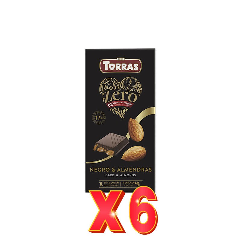 Pack 6 unidades Chocolate Negro Con Almendras Zero, 150 G Torras Pack 6 unidades Chocolate Negro Con Almendras Zero, 150 G Torras