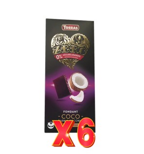 Pack 6 unidades Chocolate Negro Con Coco Zero, 125 G Torras