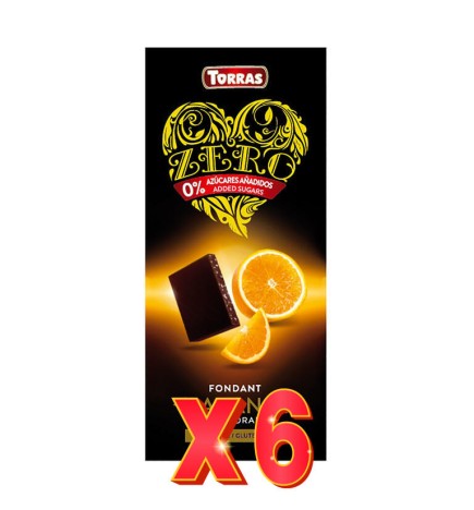 Pack 6 unidades Chocolate Negro Con Naranja Zero, 125 G Torras