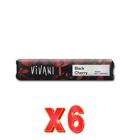 Pack 6 unidades Black Cherry - Barrita De Chocolate Negro 62% Con Cereza Ácida Bio, 35 G Vivani