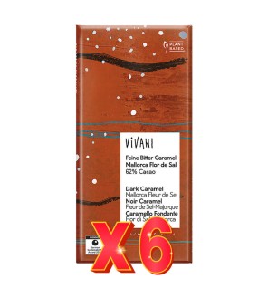 Pack 6 unidades Chocolate Negro 62% Con Caramelo Y Flor De Sal De Mallorca Bio, 80 G Vivani