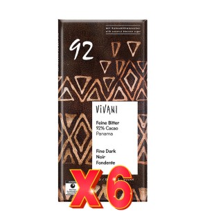 Pack 6 unidades Chocolate Negro 92% Panamá Con Azúcar De Coco Bio, 80 G Vivani
