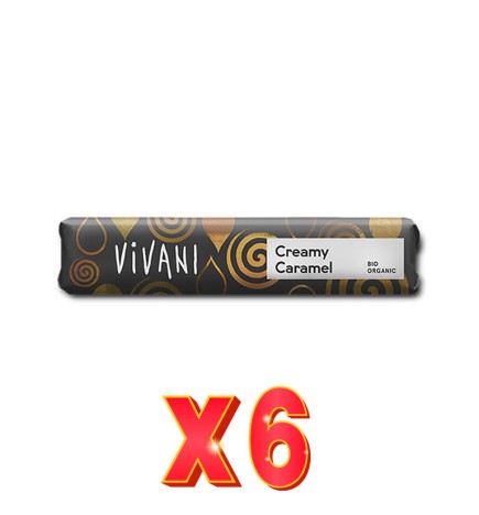 Pack 6 unidades Caja de 18 uds de Creamy Caramel - Barrita De Chocolate Con Leche Y Relleno De Caramelo Bio, 40 G Vivani